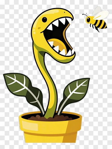 Cartoon Venus Flytrap With A Bee PNG