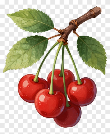 Red Cherry Branch With Leaves PNG