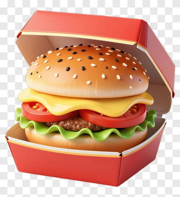 3D Hamburger In Takeout Box PNG