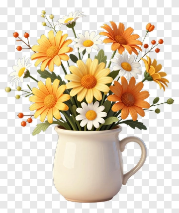 Flower Bouquet In A Cream Vase PNG