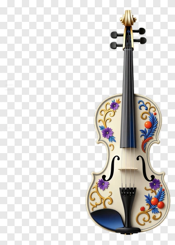 Decorative Violin With Floral Design PNG