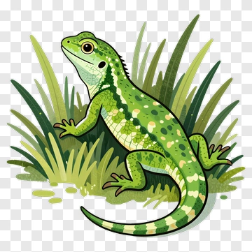 Cartoon Lizard In Grass PNG