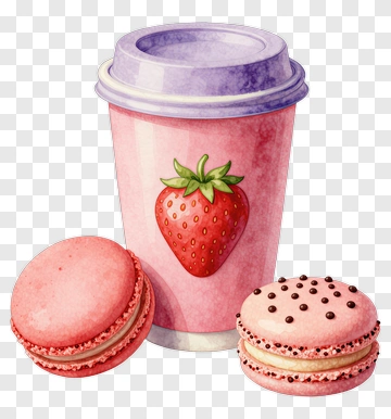 Strawberry Coffee Cup With Macarons PNG