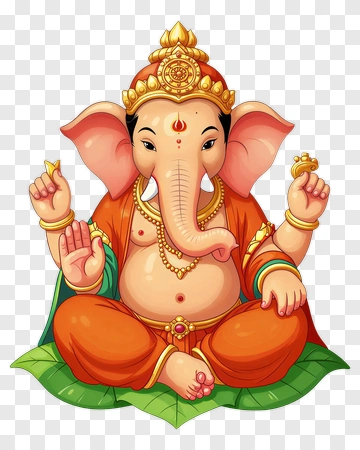 Cartoon Ganesha Sitting On A Leaf PNG