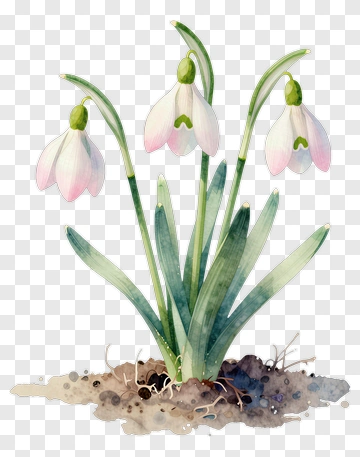 Watercolor Snowdrop Flowers PNG