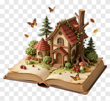 Whimsical Storybook House With Trees And Butterflies PNG