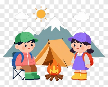 Cartoon Children Camping By A Fire PNG