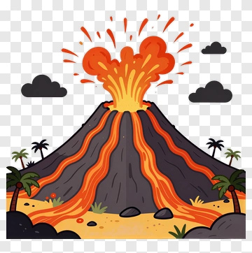 Cartoon Volcano Erupting With Lava And Smoke PNG