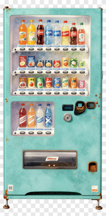 Vintage Vending Machine With Various Beverages PNG