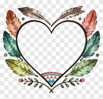 Colorful Heart Frame With Feathers PNG
