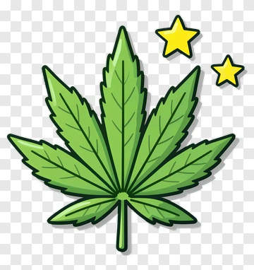 Cartoon Cannabis Leaf With Stars PNG