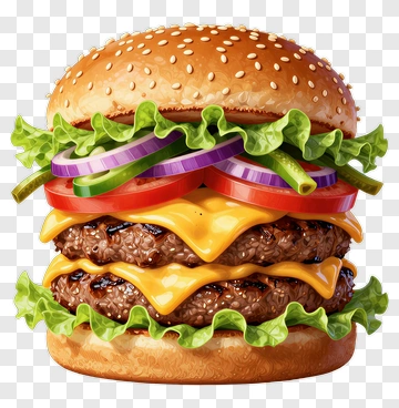 Double Cheeseburger With Fresh Vegetables PNG