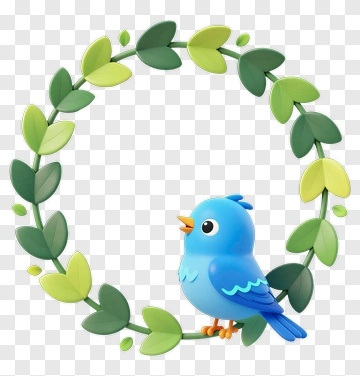 Cartoon Blue Bird In A Leafy Wreath PNG