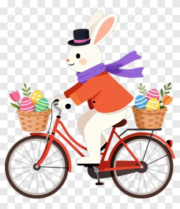 Cartoon Bunny Riding A Bicycle With Easter Eggs PNG