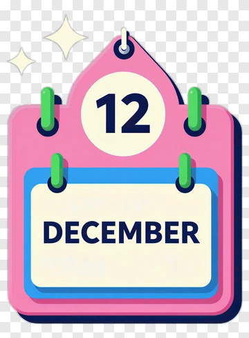 Colorful Calendar Page For December 12 PNG