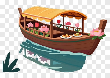 Decorative Boat With Lotus Flowers PNG