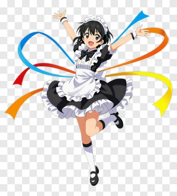 Anime Maid With Colorful Ribbons PNG