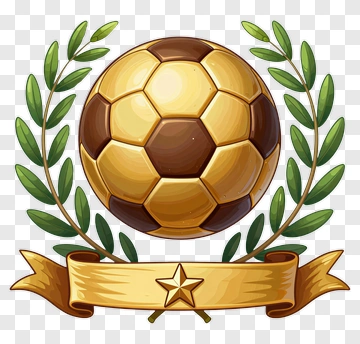 Gold Soccer Ball With Laurel Leaves And Ribbon PNG