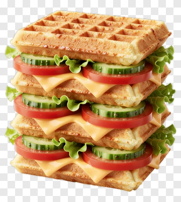 Waffle Sandwich Stacked With Vegetables And Cheese PNG