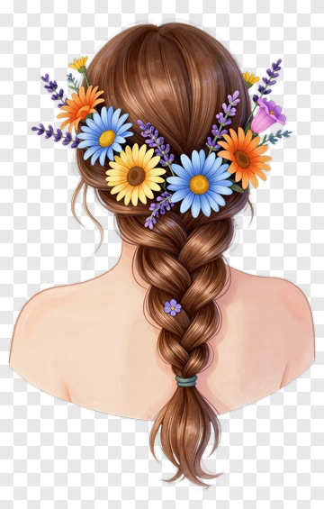 Girl With Flower Crown And Braided Hair PNG