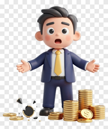 Cartoon Businessman Surrounded By Coins PNG