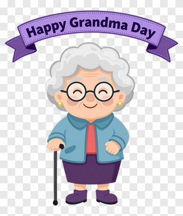 Cartoon Grandma Celebrating Happy Grandma Day PNG