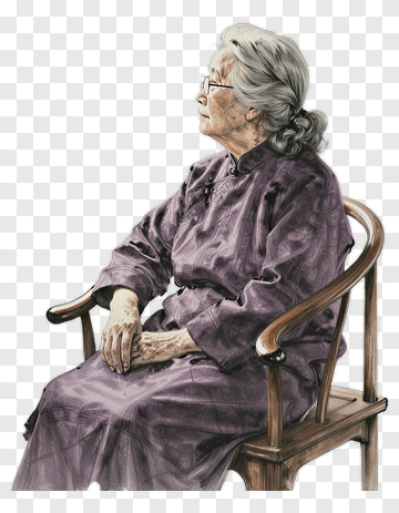 Elderly Woman Sitting In A Wooden Chair PNG