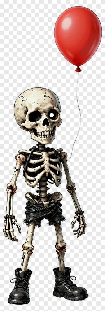 Cartoon Skeleton Holding A Red Balloon PNG