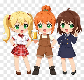 Cartoon Girls Group Posing Together PNG
