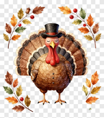 Thanksgiving Turkey With Autumn Leaves PNG