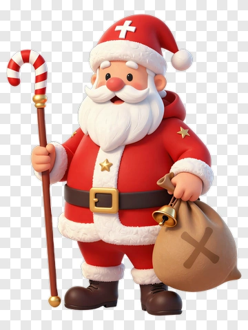 Cartoon Santa Claus Holding A Candy Cane And Bag PNG