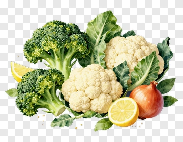 Fresh Broccoli And Cauliflower With Lemon And Onion PNG
