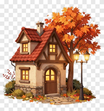 Charming Cottage Surrounded By Autumn Trees PNG
