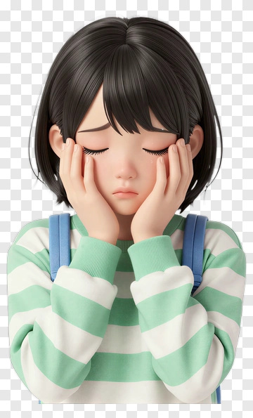Sad Girl With Striped Sweater PNG