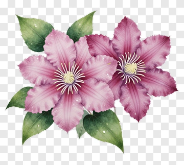 Pink Flowers With Green Leaves PNG
