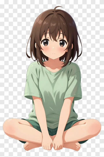 Anime Girl Sitting Cross-Legged PNG