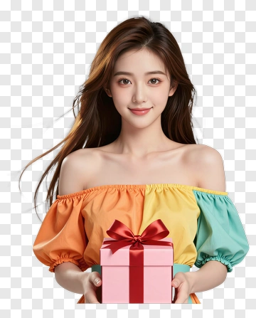 Woman Holding A Gift Box PNG