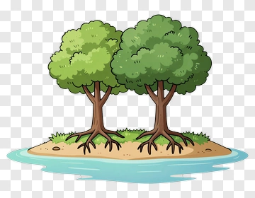 Cartoon Trees On An Island PNG