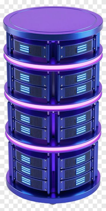 3D Server Rack With Blue Lights PNG