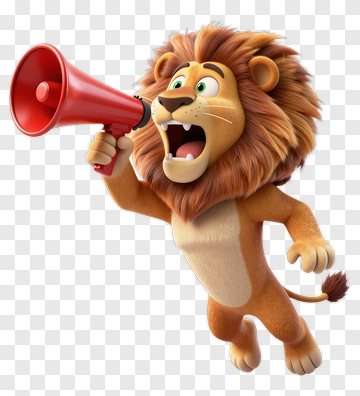 Cartoon Lion Holding A Megaphone PNG