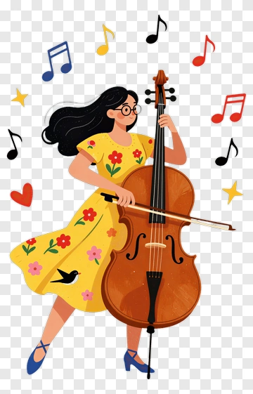 Girl Playing Cello In A Yellow Dress PNG