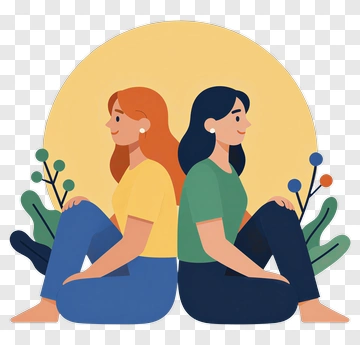 Two Women Sitting Back To Back With Plants PNG