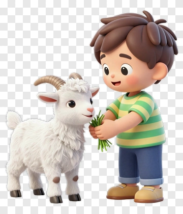 Cartoon Boy Feeding A Goat PNG