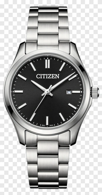 Citizen Watch With Black Dial And Silver Bracelet PNG