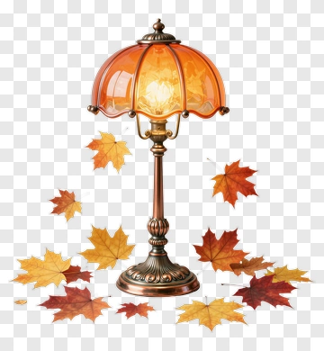 Vintage Table Lamp With Autumn Leaves PNG
