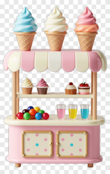 Colorful Ice Cream Stand With Scoops And Treats PNG