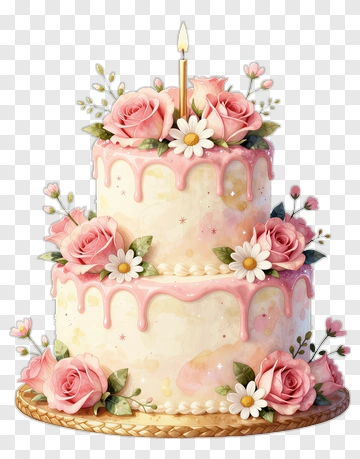 Wedding Cake With Pink Roses And Candles PNG