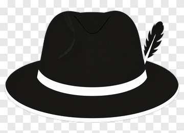 Black Fedora Hat With White Band And Feather PNG