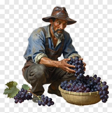 Farmer Gathering Grapes In A Basket PNG