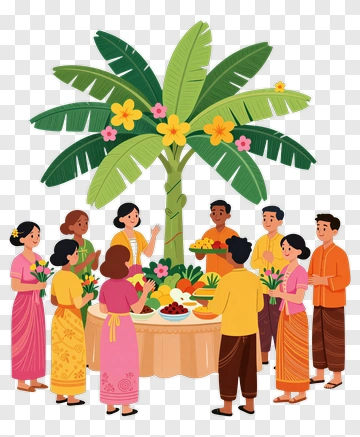 Celebration Gathering Around A Palm Tree PNG